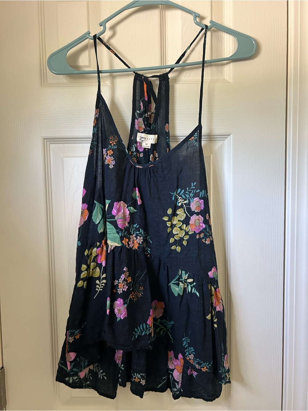 Flowy Tieback Black Floral Spaghetti Strap Tank